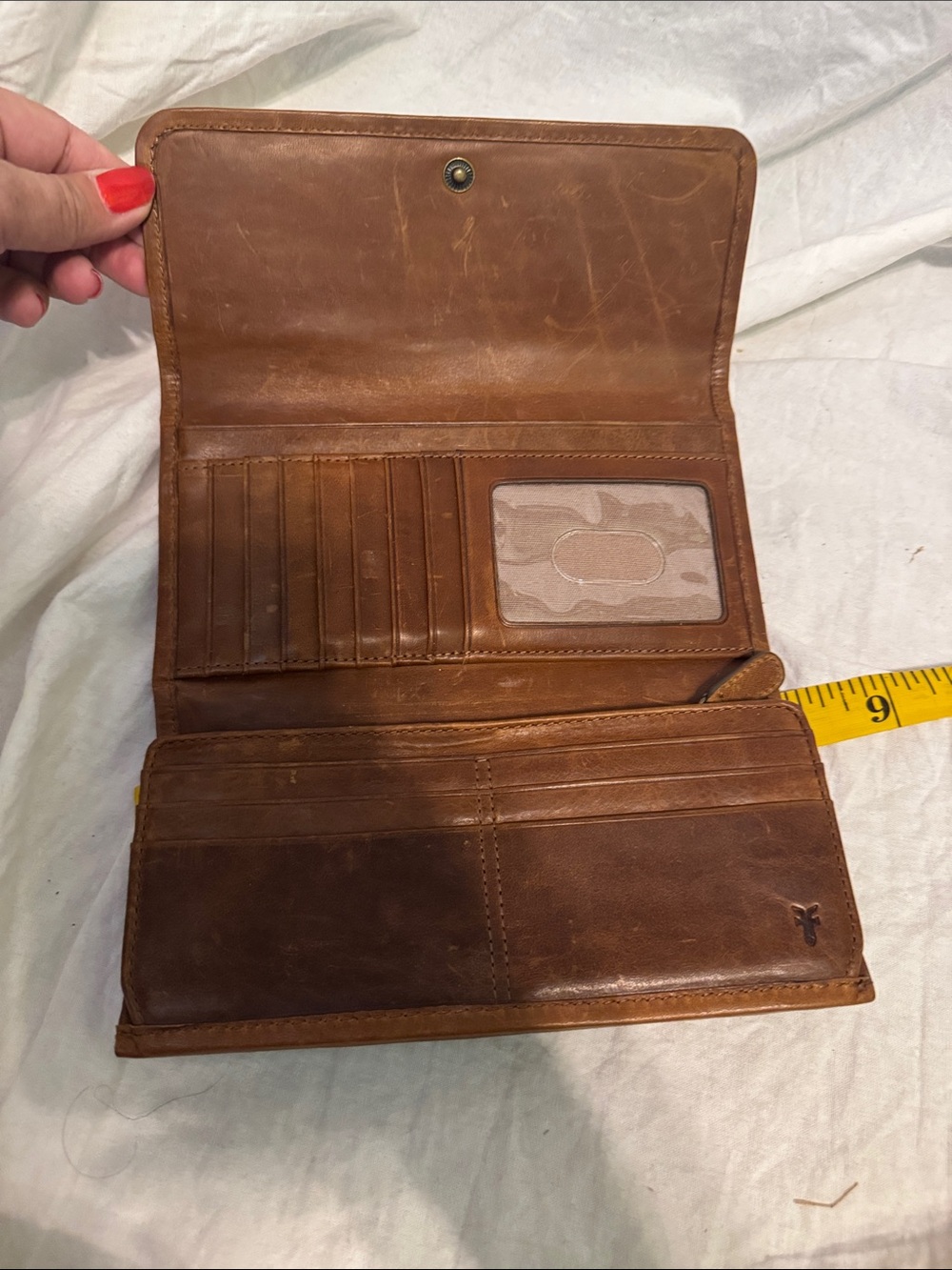 Frye Brown Leather Trifold Wallet with Embossed Logo - Picture 2 of 6